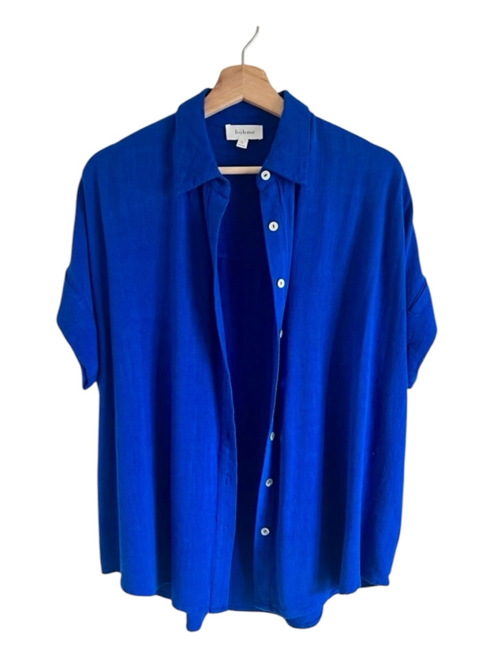 BOHME Linen Blend Blue Boxy Shell Button Top Size XS - Picture 6 of 10